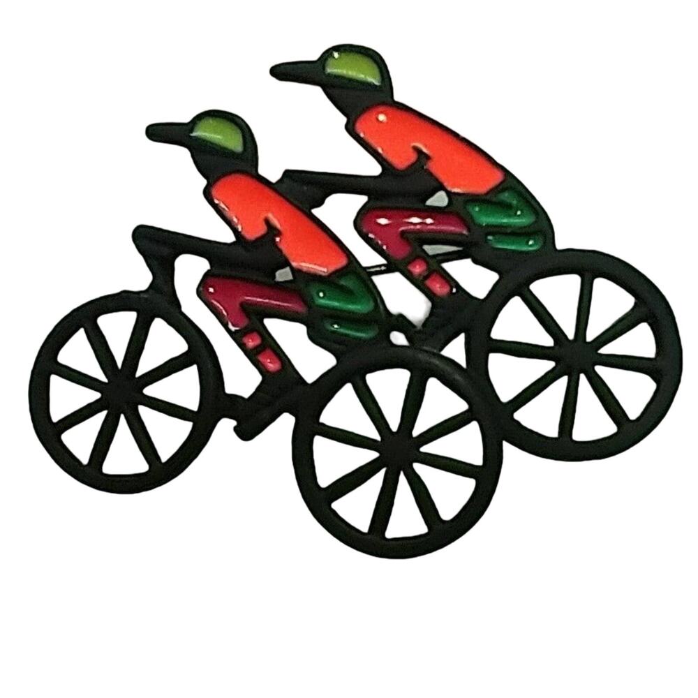 Vtg Bicycle Brooch with 2 Racers Brightly Colored